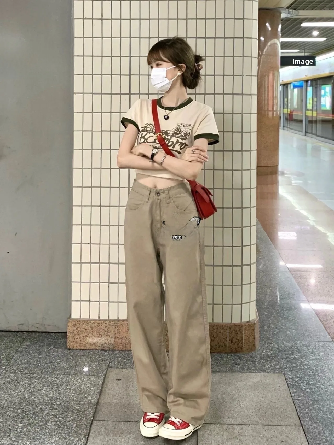 

Khaki High Waist Loose Women's Jeans Spring Autumn plus Size Slimming Floor-Length Straight Leg Pants Summer Faion