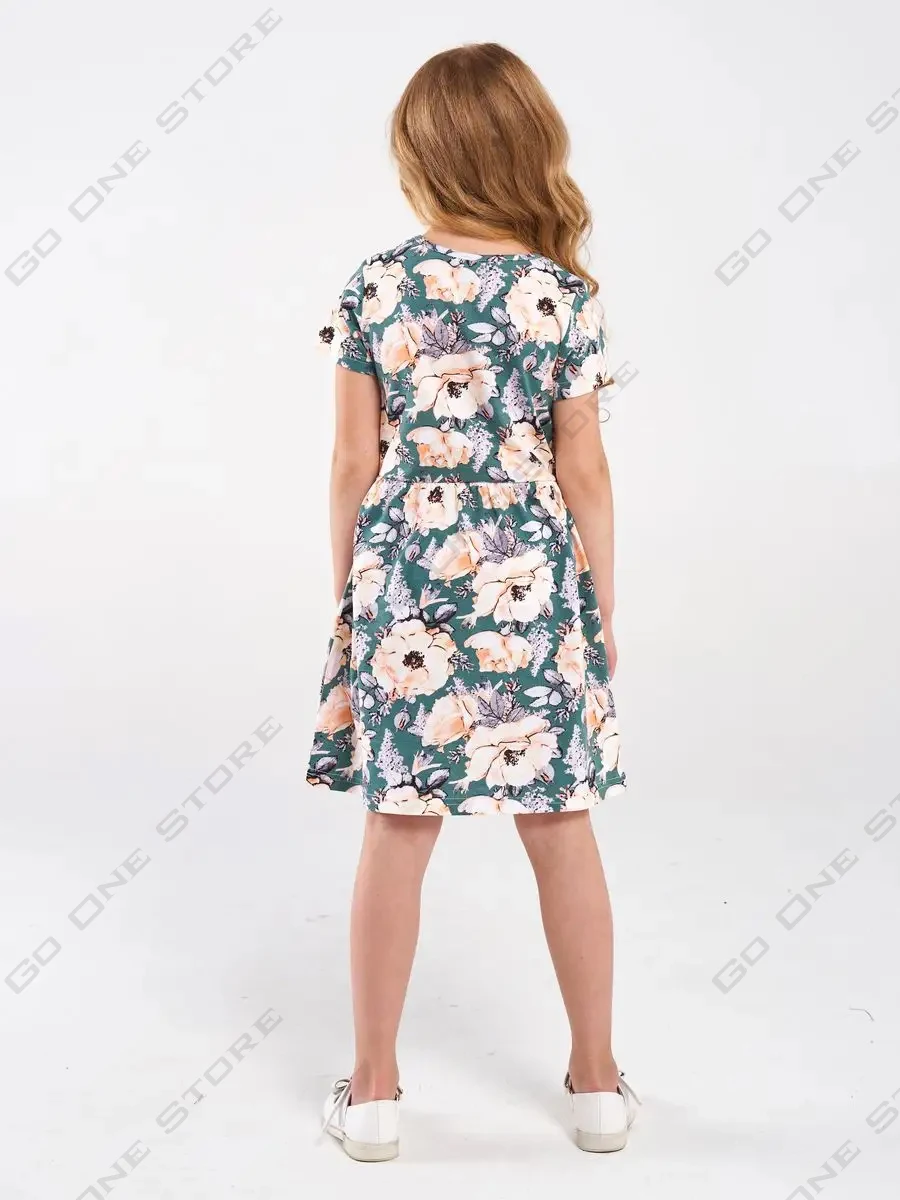 Summer 4~12y Girls Floral Dresses Micro Stretchy Nightgowns Knee Length Dresses Kids Party Party Dresses Children A-line Dresses