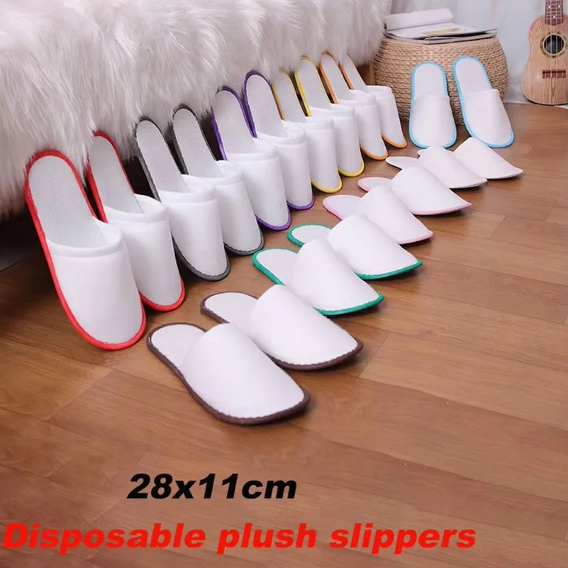 20Pair Lot Hotel Slippers Men Womens random color Velvet Travel Disposable Cotton Home Hospitality Shoes Cheap SPA Guest Slides