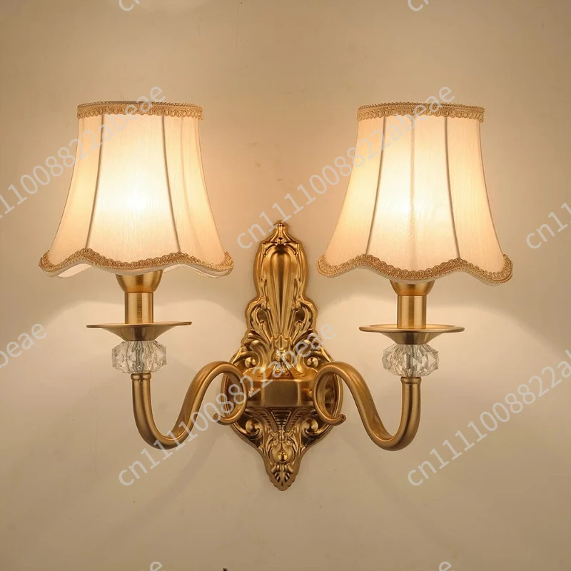 European Style Wall Lamp Bedroom Bedside Fabric Lamp Creative Living Room Study Corridor Iron Study Reading Lighting