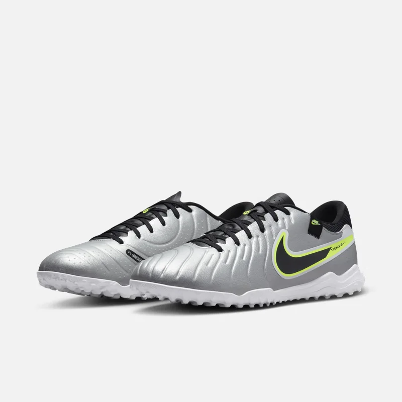 

Nike Legend 10 Mid-Range Tf Turf Soccer Shoes for Men, Rubber Outsole with Strong Grip, Wear-Resistant, Low-Cut Soccer Shoes for the Field, Metallic Silver High-End Color, Eye-Catching Trendy Field Casual Soccer Shoes, Turf Field Essential Dv4342-001