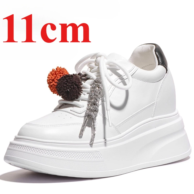 

Белые женские туфли, увеличивающие рост, невидимые туфли-лифты 11 см, удобная повседневная обувь из натуральной кожи на толстой подошве 9 см