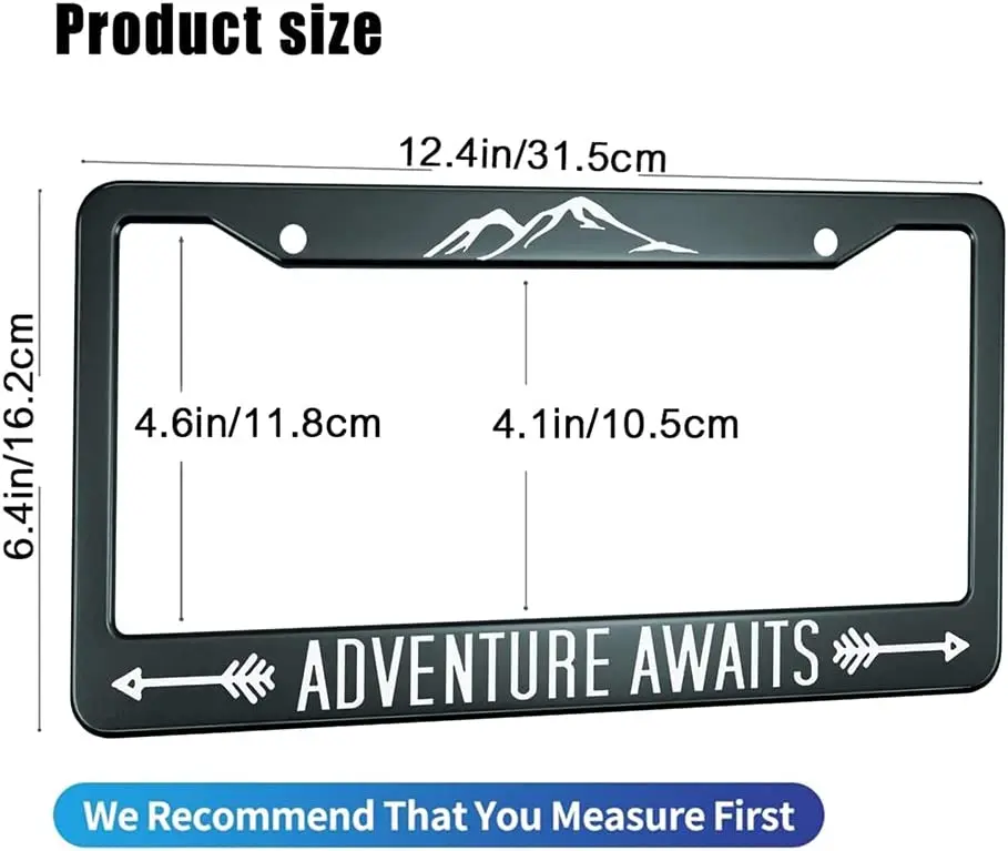 Adventure Awaits License Plate Frame Alpine Travel Enthusiasts Metal 2 Pcs Licenses Plate Covers Car Tag Frame for US Vehicles