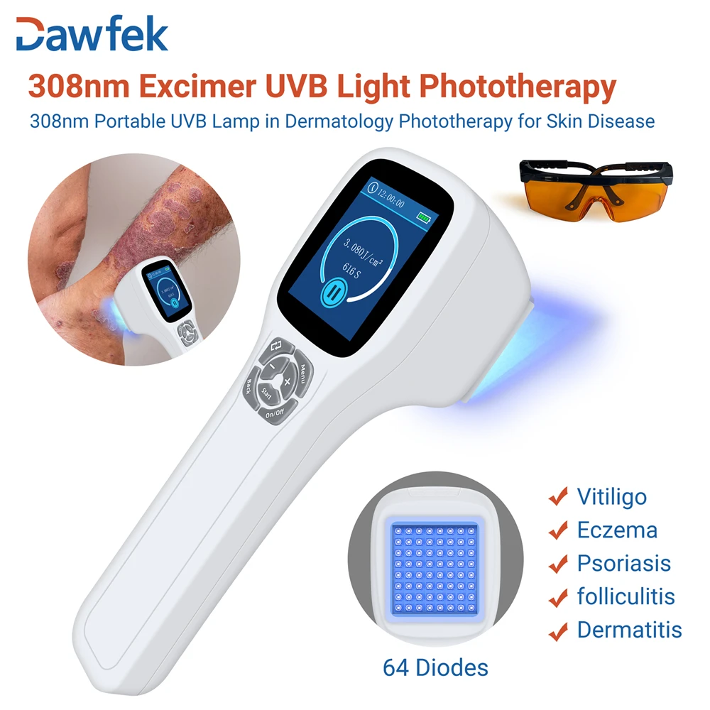 Dawfek 308nm UVB Lamp Physical Therapy Equipment Ultraviolet Lamp Compact Narrow UVB Treatment for Psoriasis Vitiligo Eczema