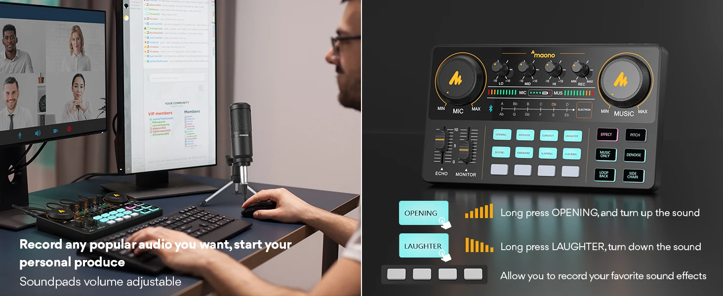 MaonoCaster AM200-S1 Audio-Interface Podcast-Studio Soundkarten-Set mit Mikrofon für Live-Streaming, Aufnahmen, YouTube, PC/Handy – Detail 4