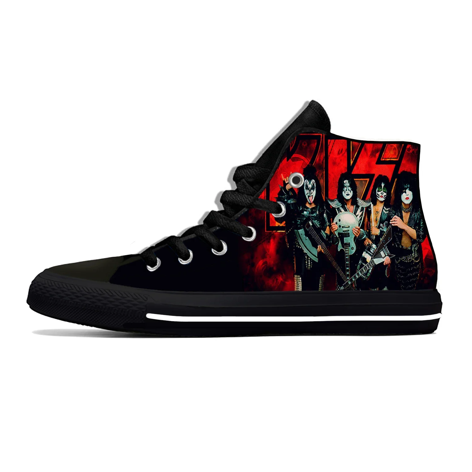 Hete Zomer Heavy Metal Muziek Kiss Rock Band Nieuwigheid Casual Nieuwste Schoenen Hoge Mannen Vrouwen Mode Sneakers Klassieke Board Schoenen