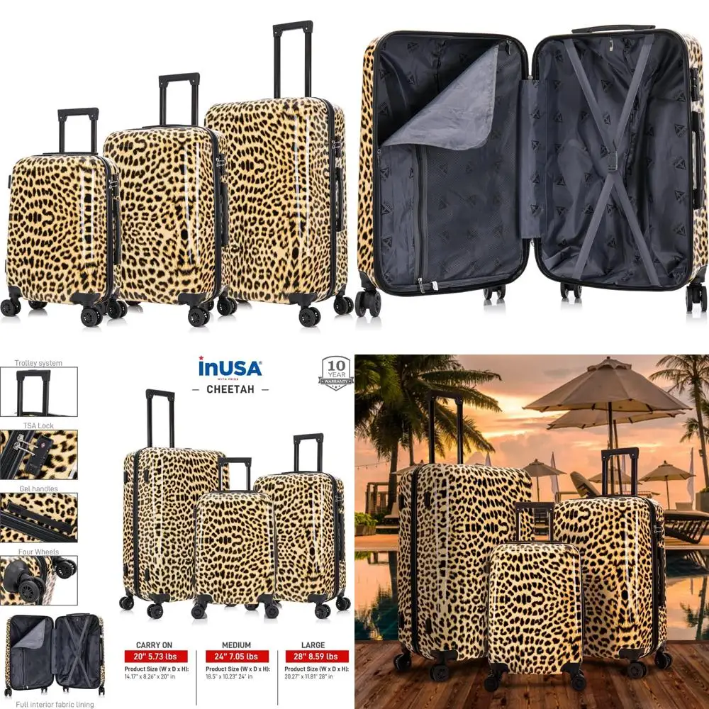 Lightweight Durable Hardside Spinner Luggage | Cheetah Print Suitcase with Handle and Trolley | Travel Bag for Long Trips