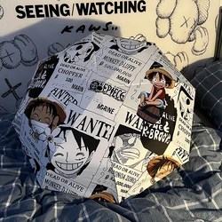 Anime Figures Luffy Manual Umbrella One Piece Boys and Girls Clear Day and Rain Dual-Use Portable Folding Sun Umbrella Fans Gift