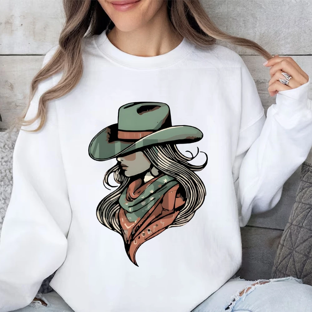 Y2k グラフィックスウェットシャツカウガールハットスカーフプリントスウェットシャツウエスタンソフト生地カジュアル服トレンディなユニークな大胆な雰囲気スウェットシャツ