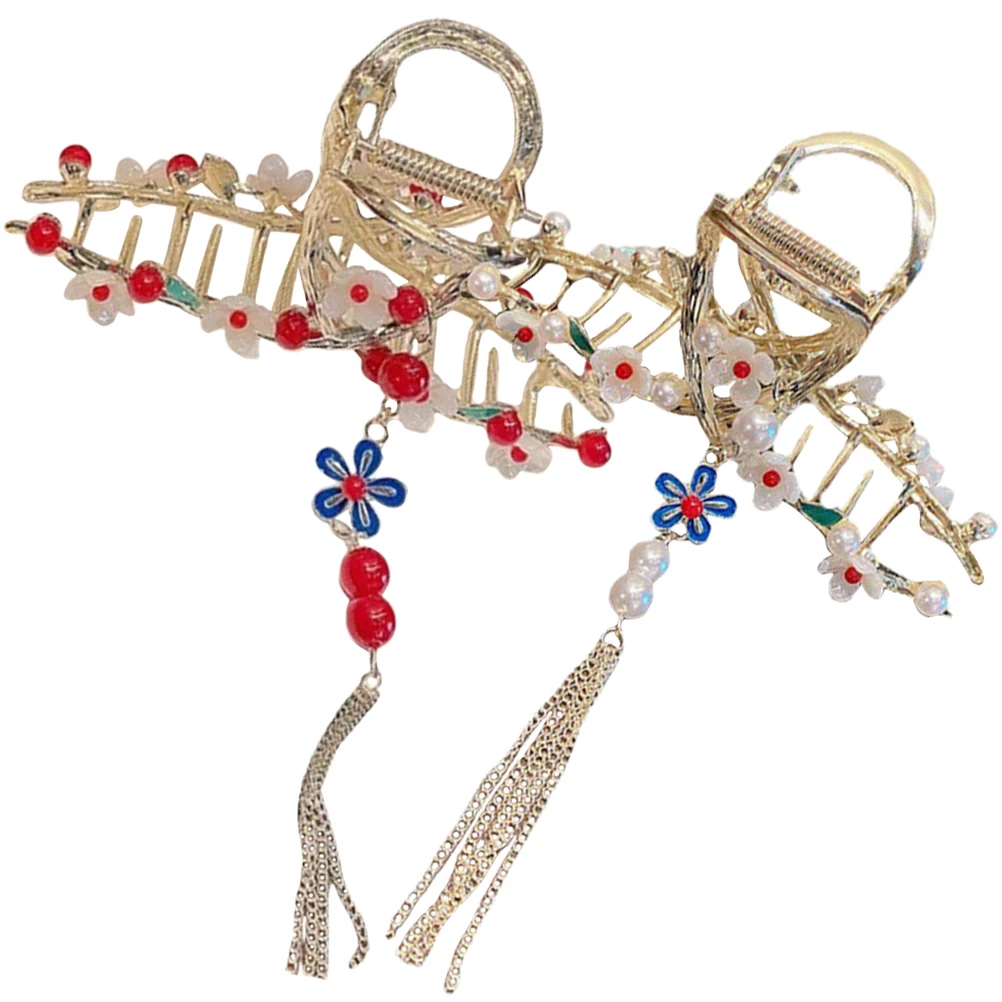 

2Pcs Tassel Flower Claw Clips Metal Material for Women Girls Add Graceful Temperament to Hairstyles