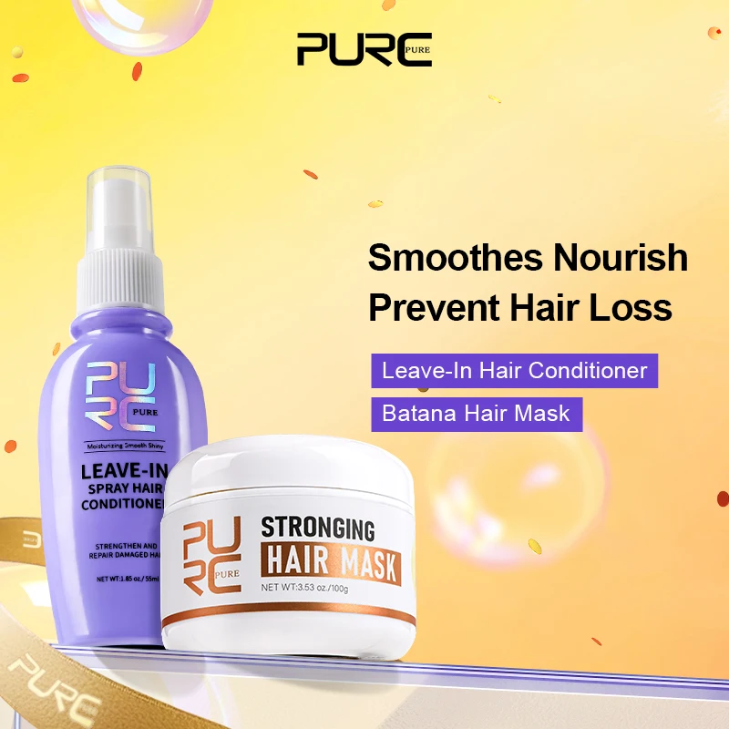 

PURC Leave-In Hair Conditioner Spray + Batana Hair Mask Sets Smoothing Repair Damaged Hair Growth Loss Treatment Hair Care