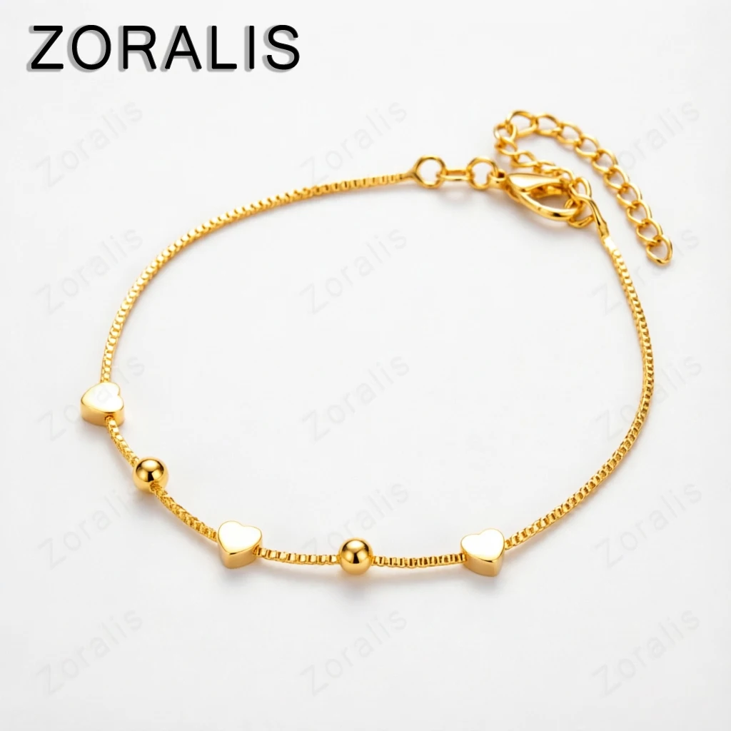 18K Gold Little Bead Heart Bracelets For Woman Hand Chain Party Engagement Wedding Fashion Jewelry