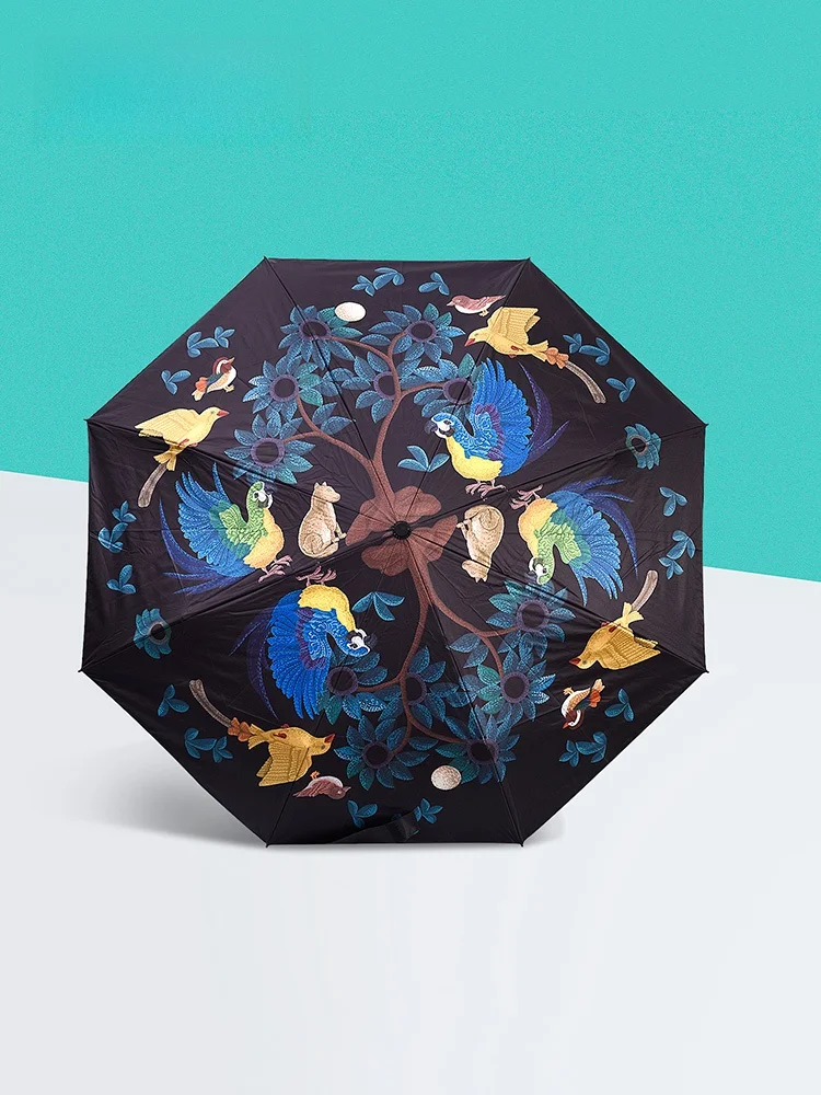 

Antique Style Double Umbrella Sunshade Rainproof Windproof Creative Cultural Gift Aluminum Alloy Stick Handheld Black Glue Co...