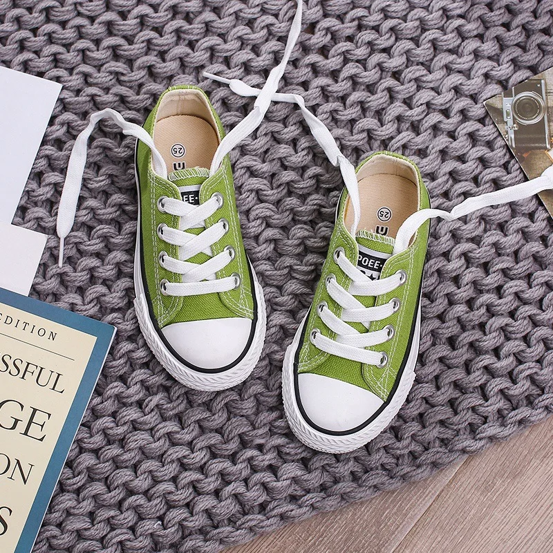 Children Canvas Shoes Spring Green Baby Soft Casual Sneakers Kindergarten White Shoes Boys Girls Candy Color Canvas Shoes