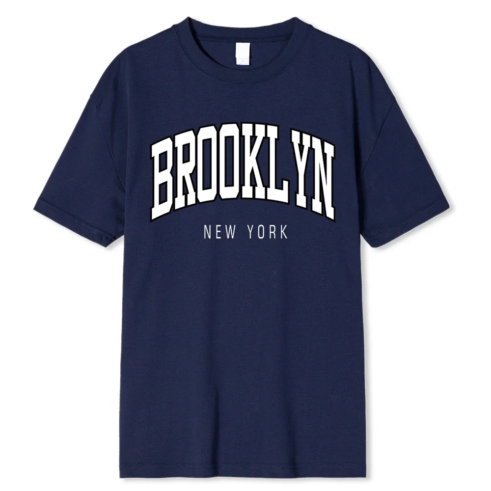 Brooklyn New York Printing Male T Shirts Summer 100% Cotton Sweat T-Shirts Breathable Loose Clothes Hip Hop Crewneck Menswear