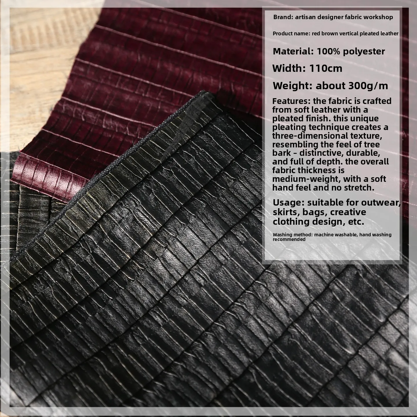 Kariertes, robustes gewebtes Leder mit dreidimensionaler Textur, Lederstoff für DIY-Handarbeiten, Taschen, Mäntel, Röcke, Kleidungsdesign. – Detail 4