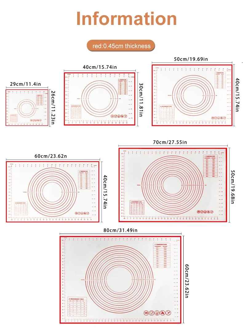 80/70/60/30 cm Rollknetpad Silikon Backmatte Gebäck Eclairs Pizzateig Macaron Bar Brot Antihaft-Küchenhelfer