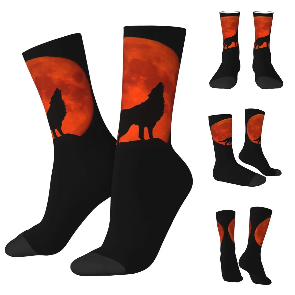 Wolf Red Moon Setting Sun calcetines para hombres y mujeres, impresión hermosa a prueba de viento, adecuado para todas las estaciones, regalos de vestir