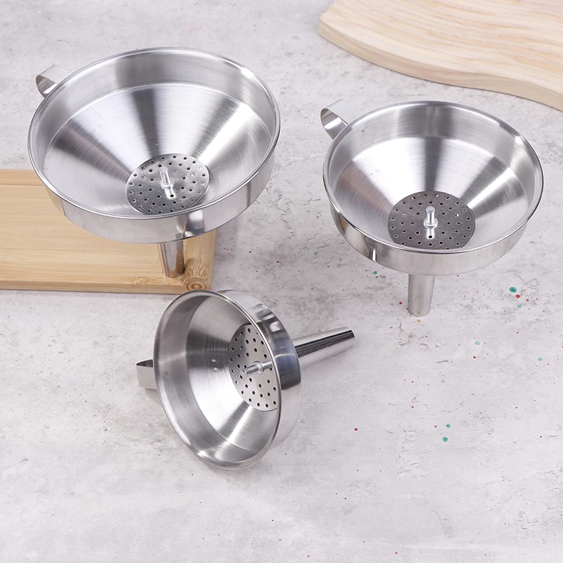 1PC Home 304 Thickened Stainless Steel Funnel With Detachable Filter Wide Mouth Funnels For Canning Kitchen Oil Leakage Filter image 5