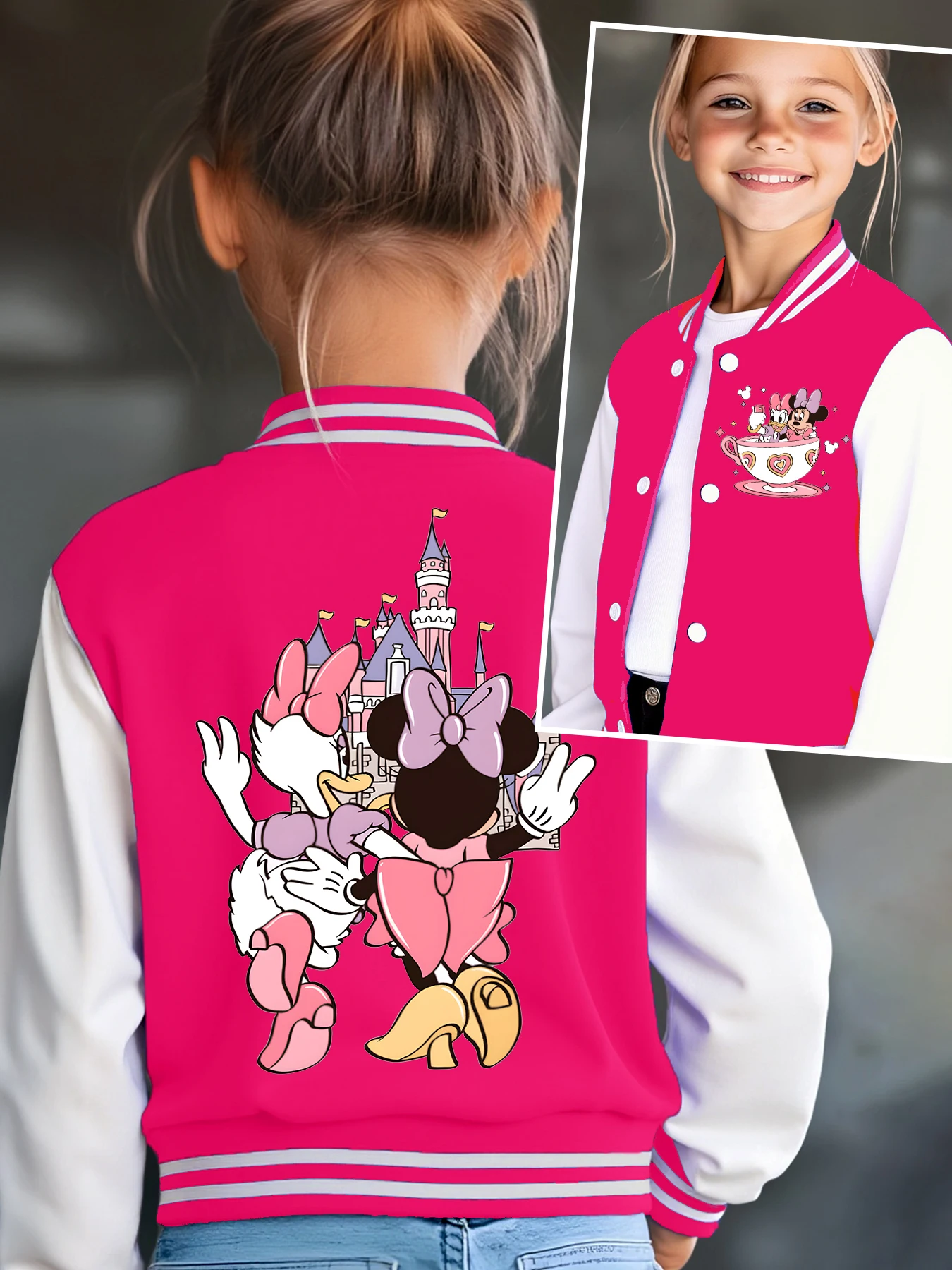 Модная бейсбольная куртка Disney, подходящая для повседневной спортивной и повседневной одежды, с принтом милого рисунка Минни, хороший подарок.