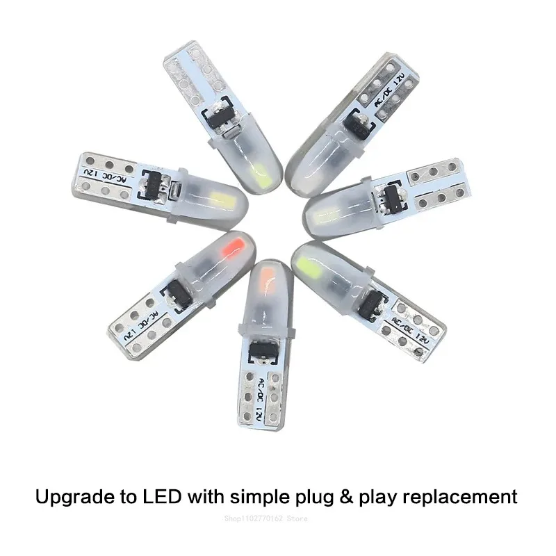 10Pcs T5 W3W 2 SMD 3014 Dashboard Car LED Bulbs 12V DC W1.2W 70 73 74 79 85 Indicator Wedge Auto Instrument Warming Lamp