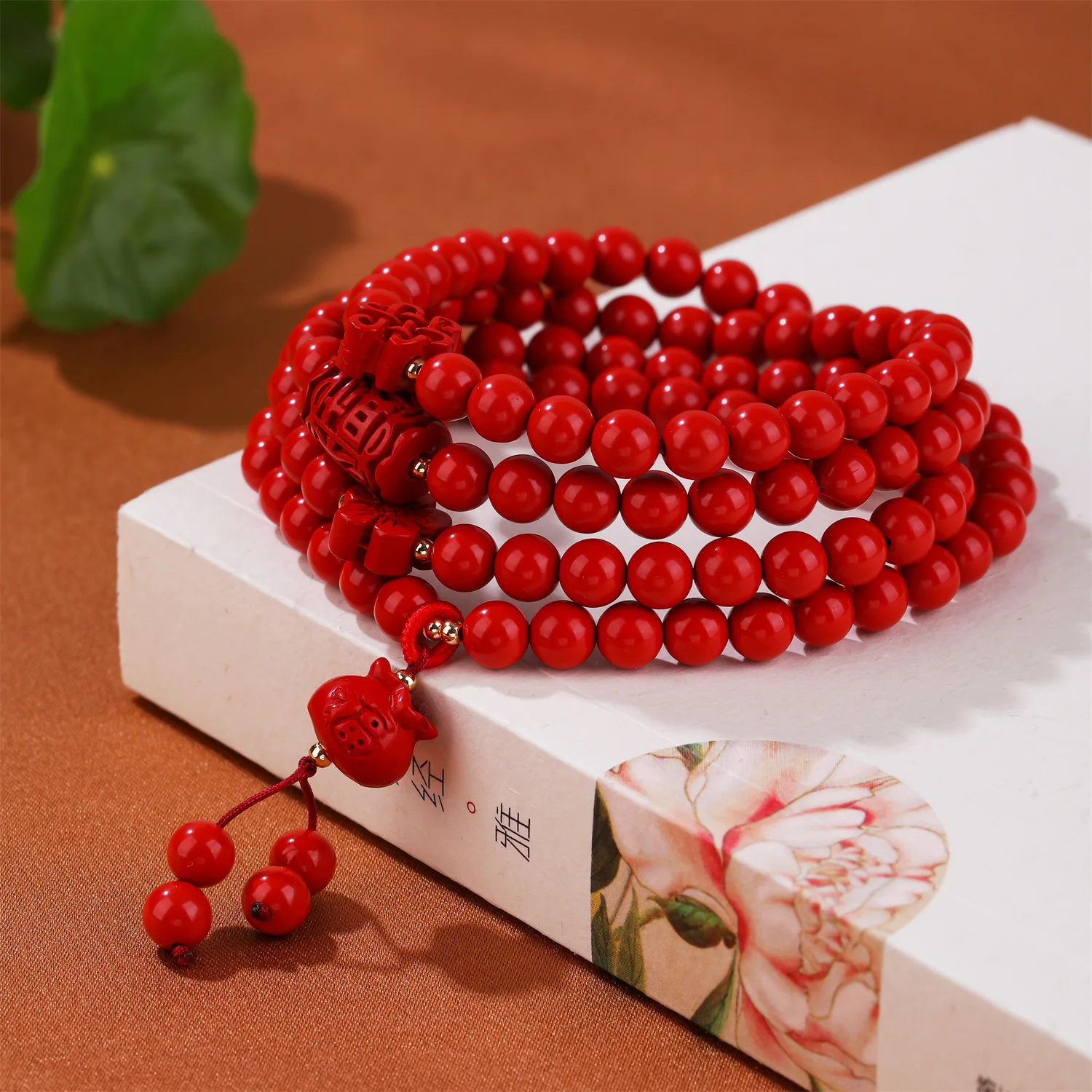 

UMQ High Content Red Sand Lucky Bag Chinese Knot Flower Design Bracelet Cinnabar 108 Pieces Buddha Beads Rosary Crafts