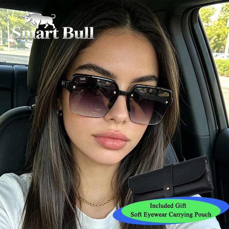 Half-frame large-frame sunglasses - suitable for both men and women. European/American fashionable cut-edge sunglasses. Anti-ultraviolet sun protection glasses for driving. Comes with a storage bag.