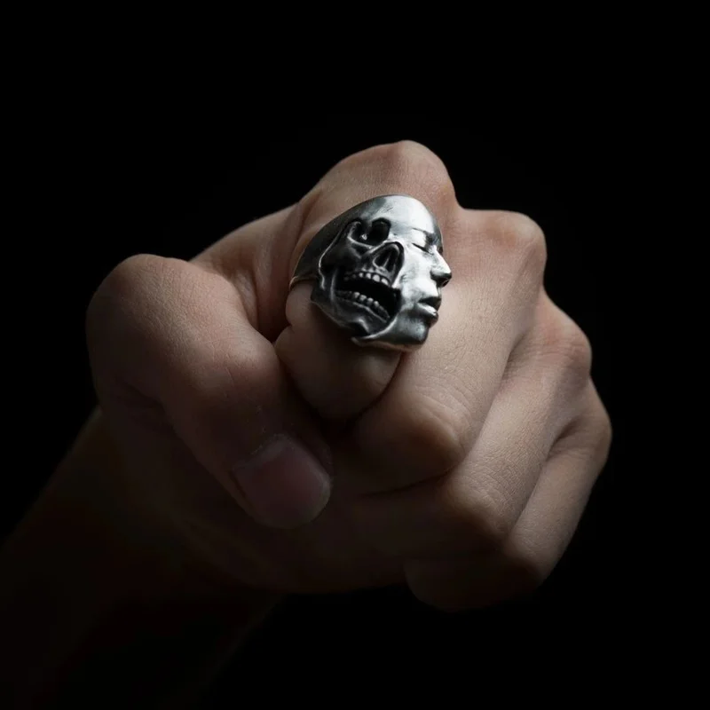 Handmade Design Ring Live Towards Death Skin Painting Style Ring Jewelry Men Unisex Band