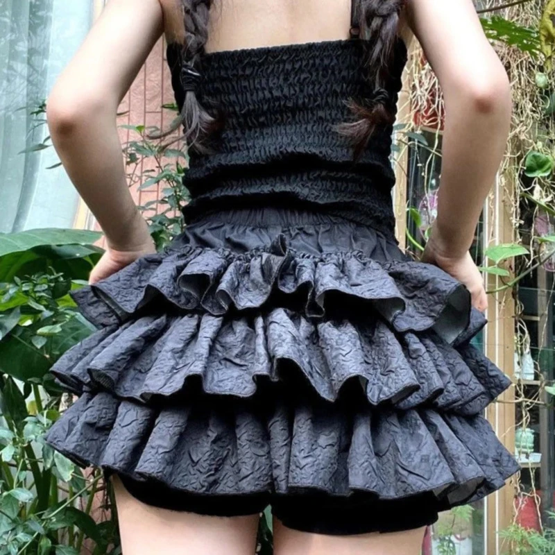 Women Y2k Sweet Lolita Skirts Fairy Grunge Black White Layer Pleated Cake Mini Skirt Harajuku Japanese Gothic Party Ball Gown