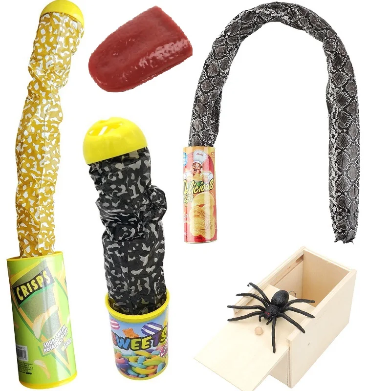 Kids Funny Pranks Chips Joke Toys Potato Chips Snake Spring Toys Halloween Party fake tongue Fart Whoopee Cushion Fool Game
