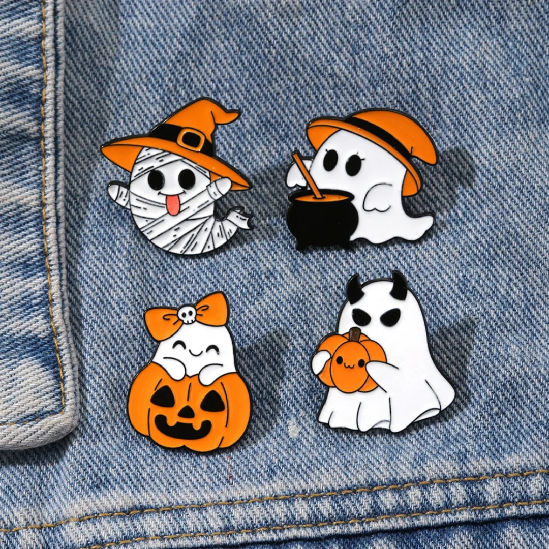 Halloween Enamel Cute Ghost Devil Pumpkin Brooches For Clothes Lapel Pins Witch Mummy Badges Accessories Gifts Free Shipping
