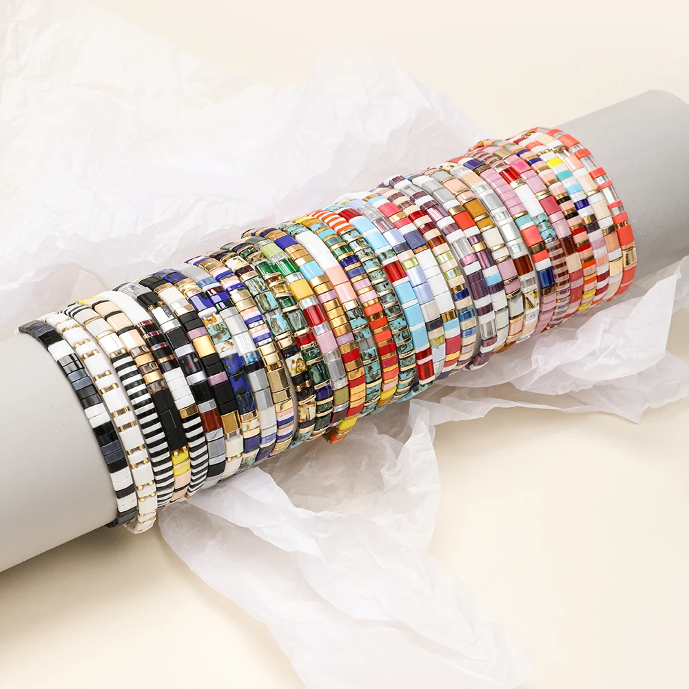 ZMZY-أساور مرنة عتيقة للنساء ، مجوهرات ملونة ، قوس قزح ، حبات ميوكي تيلا ، هدية ذاتية الصنع ، أزياء #3