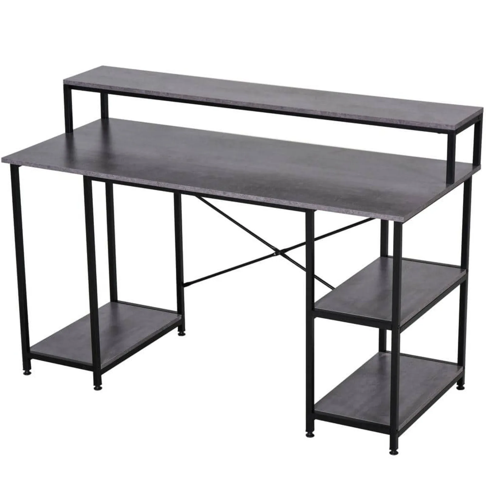 

US 55 in. Black Writing Computer Desk with 2-Tier Surface and Side Storage Shelves