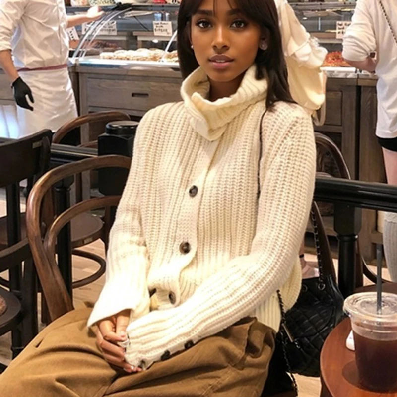 

Осенний элегантный кардиган с длинными рукавами, свитер в корейском стиле, модный зимний женский вязаный топ, повседневные простые свободные пальто на пуговицах с лацканами
