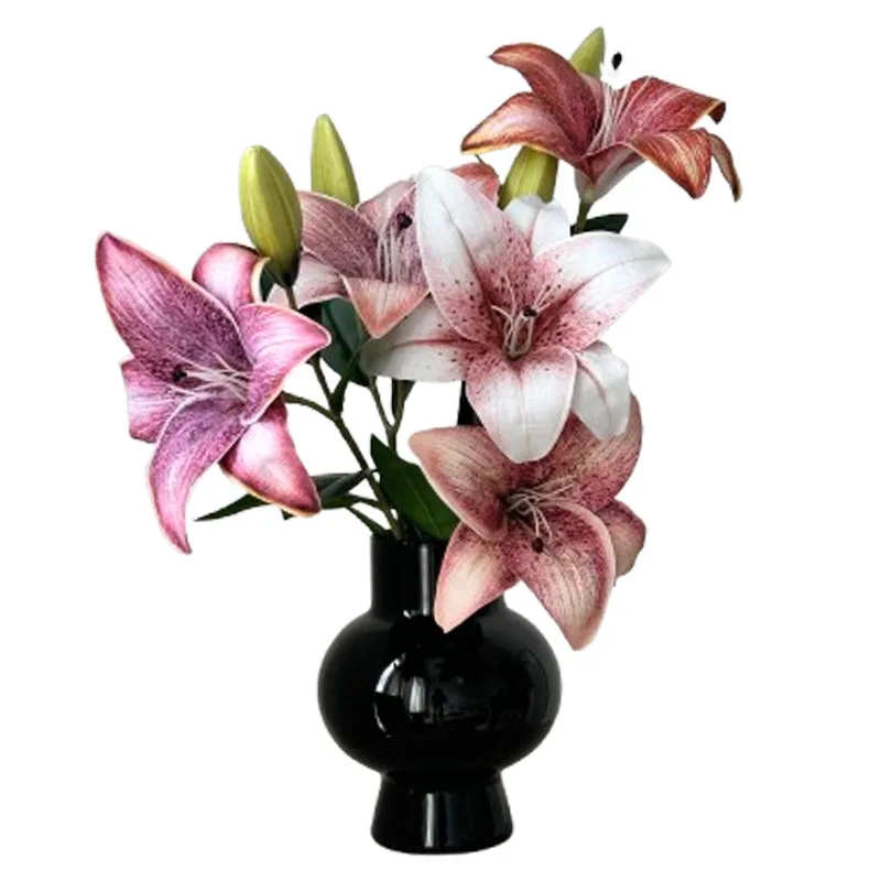 2 رؤساء الزهور الاصطناعية زنبق ريال اللمس وهمية الزهور لحفل زفاف المنزل حديقة مكتب الديكور البلاستيك زنبق فو الزهور