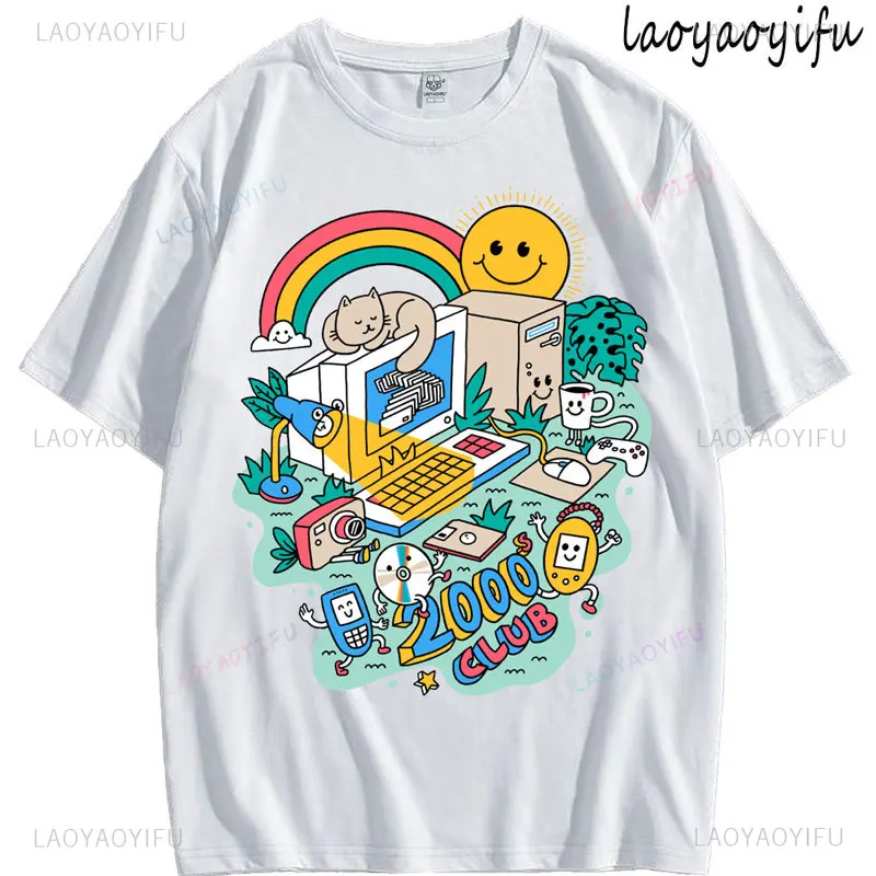 

2000s T-Shirts High Quality Cotton Y2k Graphic Vintage Casual Streetwear Men Clothes Cute Tee Summer Short-sleev O-neck Tops
