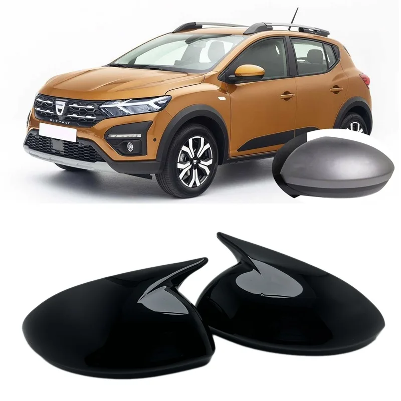 for Dacia Sandero Stepway MK3 TCe 110 90 2021 2022 2023 2024 2025 Horn Style Gloss Black Rear View Wing Mirror Cover Cap
