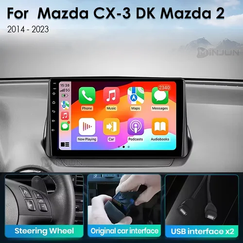 Imagen 2 del producto Android 15 Carplay Auto para Mazda CX-3 DK Mazda 2 DJ 2014 - 2023 Radio de coche reproductor de vídeo Multimedia navegación GPS No 2Din 2 Din