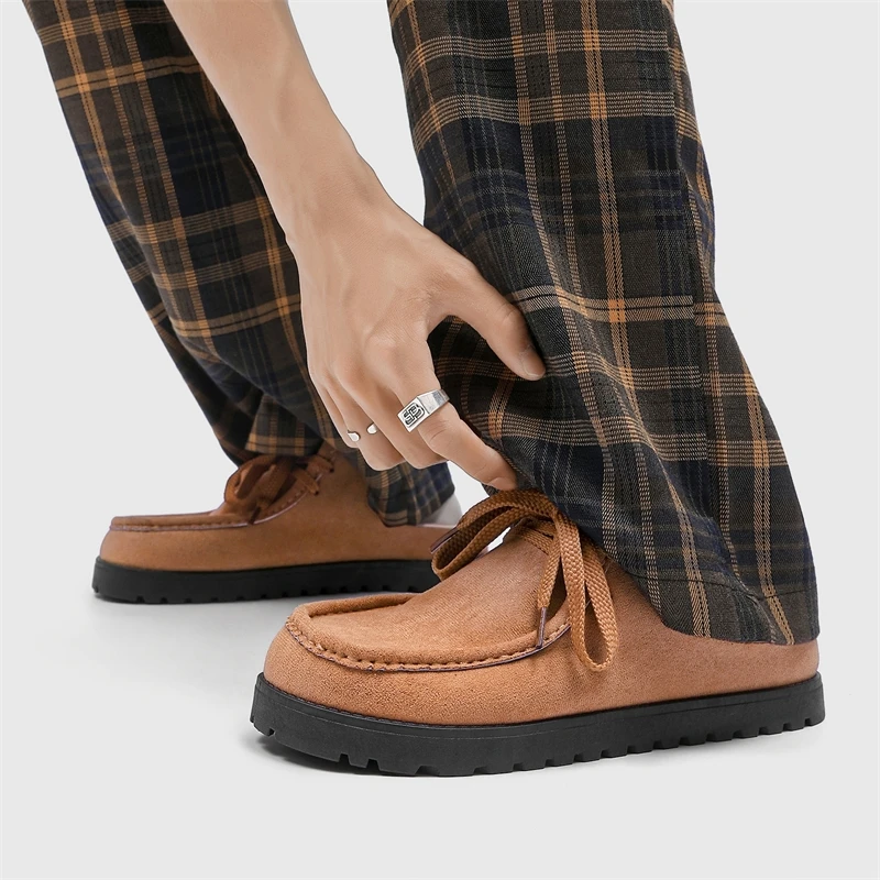 

Замшевые лоферы на платформе, мужская обувь без шнуровки для вождения, легкая мужская обувь для отдыха, модные коричневые повседневные тапочки для мужчин