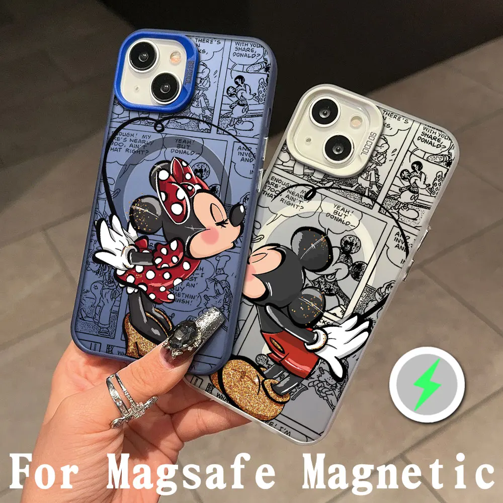 Cartoon Mickeys Minnies Couple Magsafe Magnetic Case for Samsung S25 S24 S23 S22 S21 S20 Plus Ultra 5G Soft Silver Plated Cover