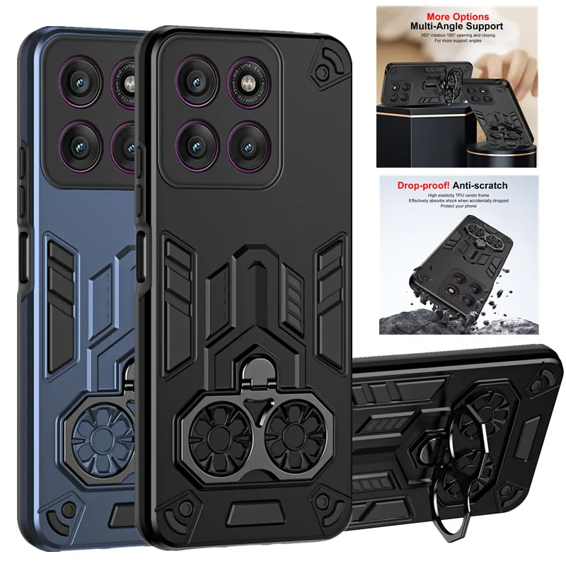 Fall für Motorola Moto Edge 60 Pro Fusion Stylus 50 Neo Schutzhülle Stoßfest Rüstung Metall Ring Ständer Fundas Coque