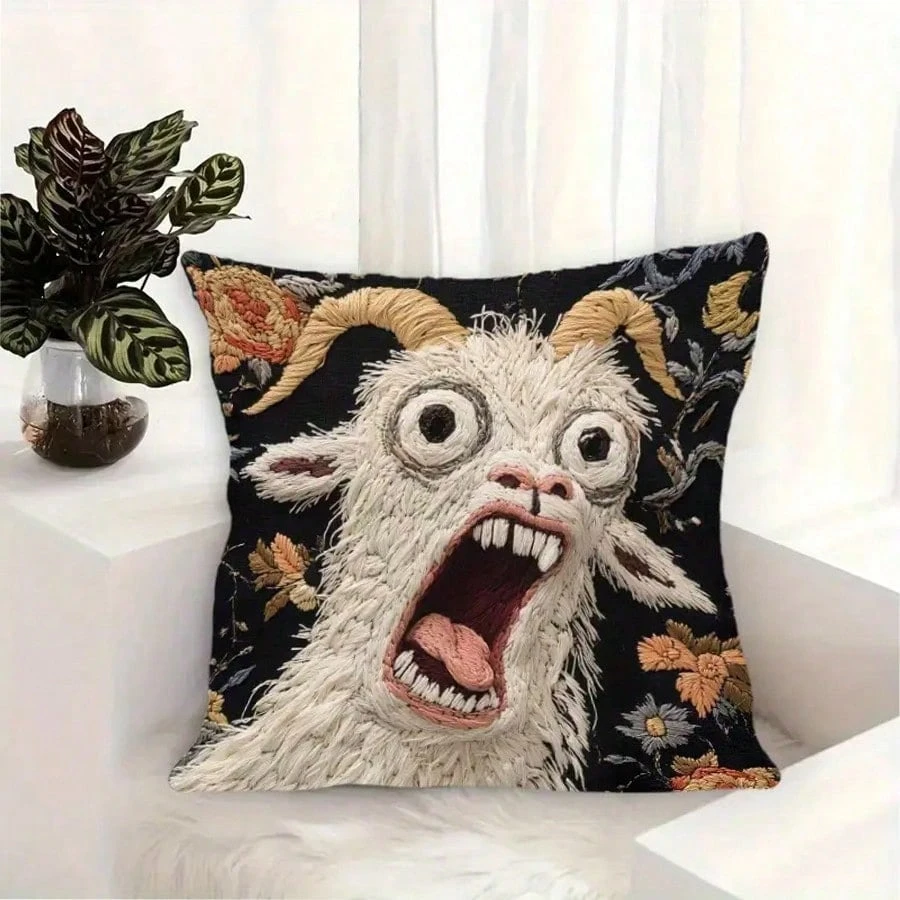 1 PC Funny Screaming Goat Pillowcase, Abstract Modern Animal Print with Zipper Closure, Ideal for Home Decor, Party, Wedding, Lo