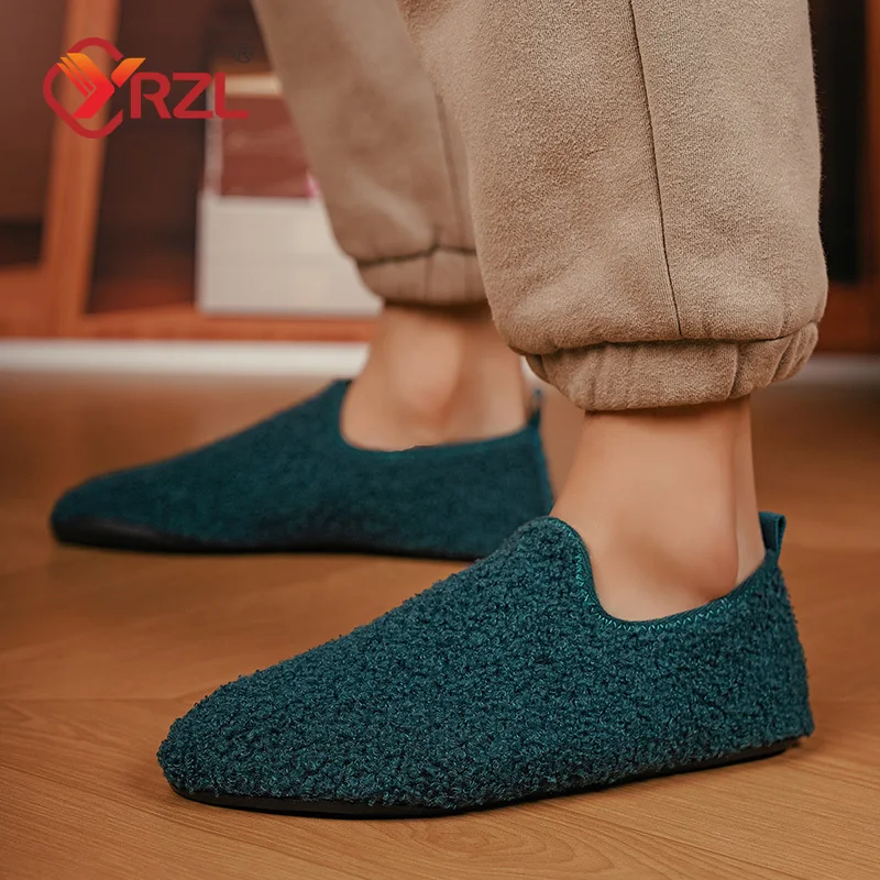 

YRZL Warm Shoes Men Winter Shoes Warm Comfy Indoor Flat Moccasin Man Shoes Men Slip-on Cotton Slippers for Men Casual Shoes