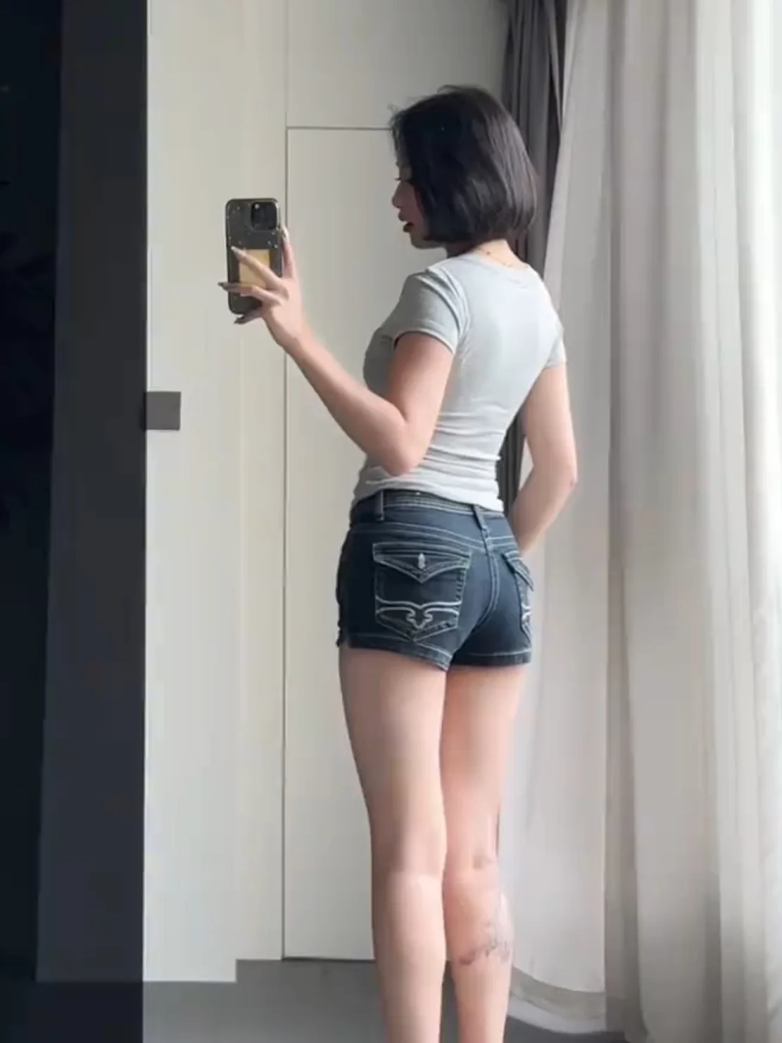 Slim Waist Embroidered Trendy Short Jeans High Leg Lengthening Tight Fit Slimming Elastic Cotton Denim Summer Casual Shorts