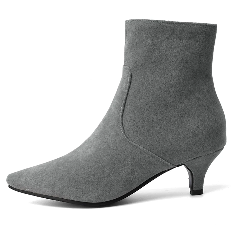 Fashion Short Ankle Boots Female Spring Autumn Flock Casual Boot Woman Party Shoes Heels Beige Grey Black Large Size 48 Classic