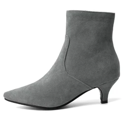 Fashion Short Ankle Boots Female Spring Autumn Flock Casual Boot Woman Party Shoes Heels Beige Grey Black Large Size 48 Classic