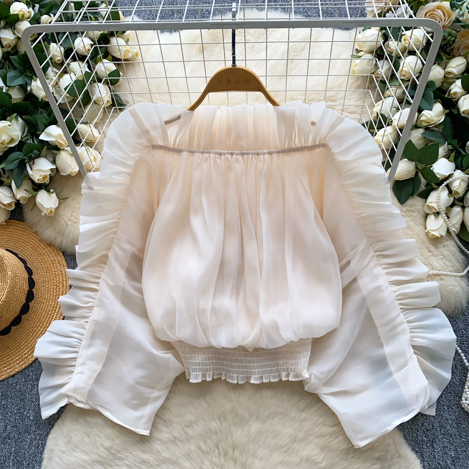 

Chic vintage long sleeve ruffle mesh Elegant Fashion Sexy bohemian Women Blouse women clothing