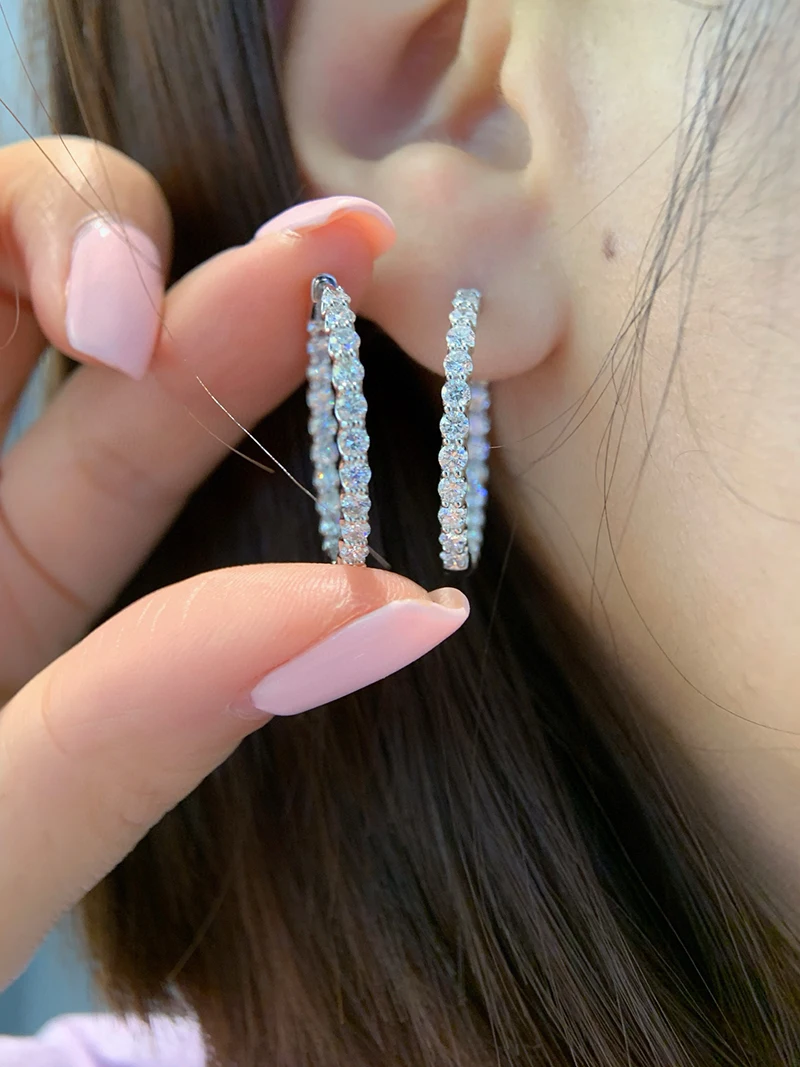 KUGG 100% pendientes de oro blanco de 18K estilo de moda de lujo pendientes de aro de diamante Natural Real para mujer joyería de fiesta alta