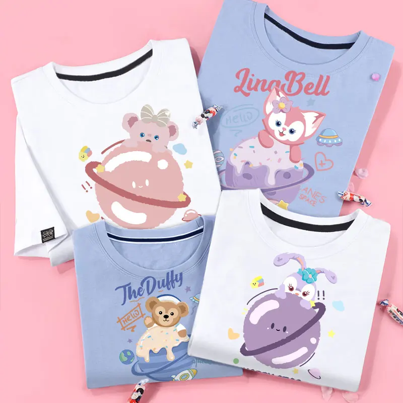 

Disney Planet design T-shirt women short sleeve niche Lina Belle Star Delu co-branded clothing girls half sleeve