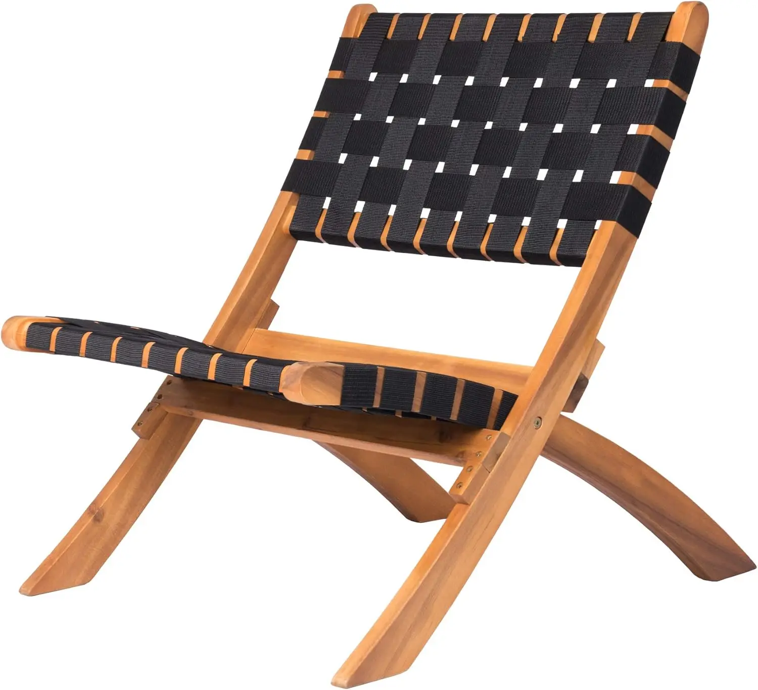 

Indoor Outdoor Folding Chair Low Slung Portable Seating Solid Acacia Wood Woven Seat & Back Indoors Porch Lawn Garden Fishing